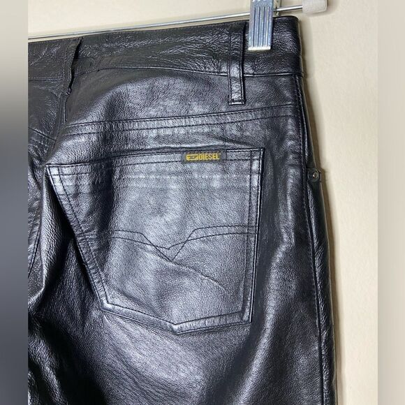 Vintage Diesel  Leather Black Pants Chinos Wide Leg Size 27 - Picture 9 of 11
